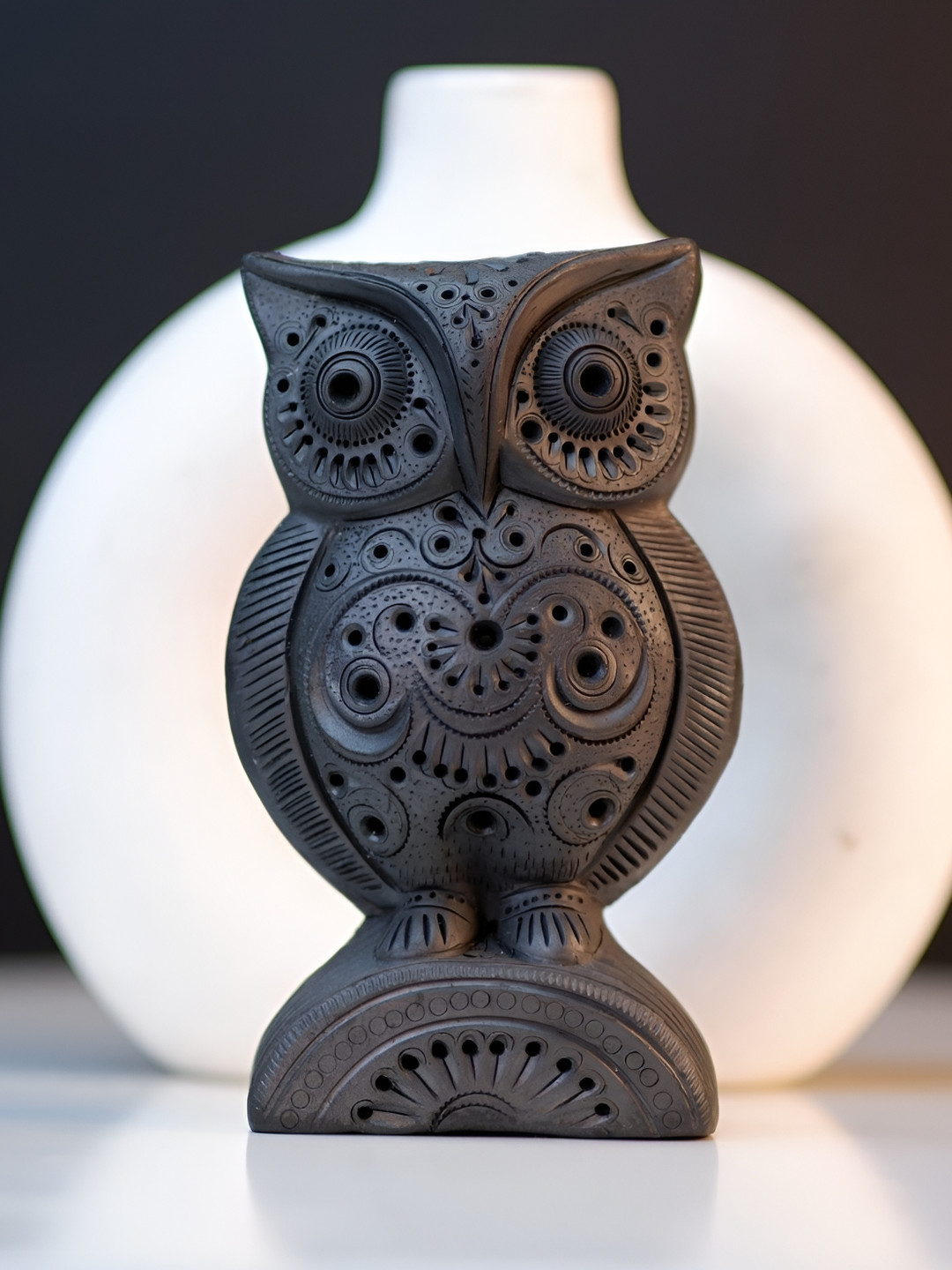 SOWPEACE Vintage Owl Brown Terracotta Natural Living Room Hand-Crafted Medium Showpiece - 5.5 Inches