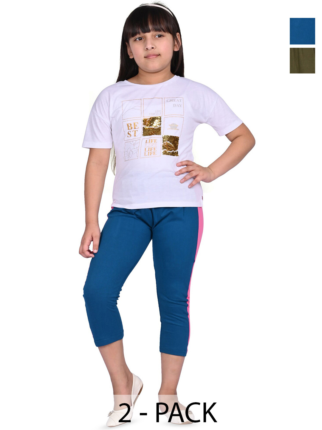 BAESD Girls Cotton Solid Side Striped Capris