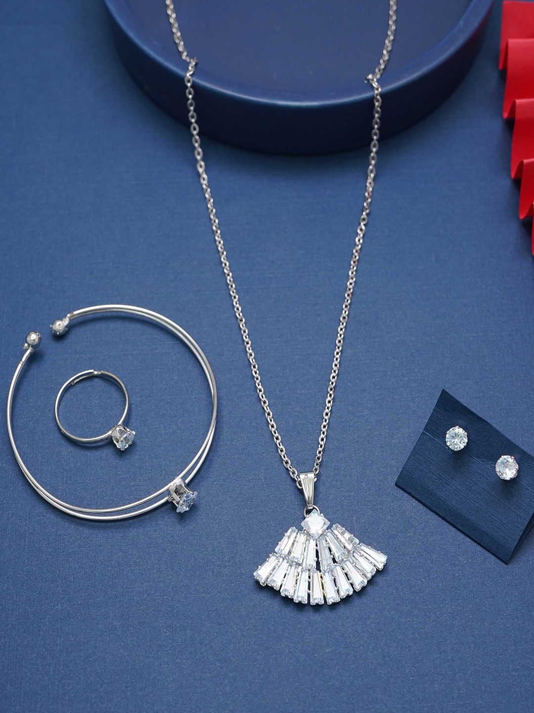 Ramdev Art Fashion Jwellery Set Of 4 American Diamond Studded Jewellery Set