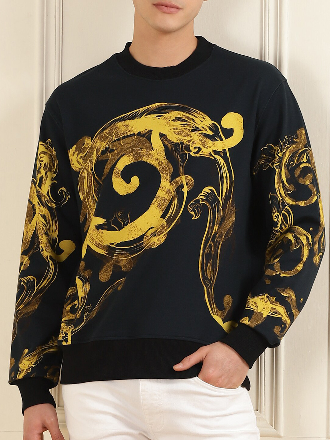 Printed Sweatshirt Versace Black And Gold Jumper Versace Baroque