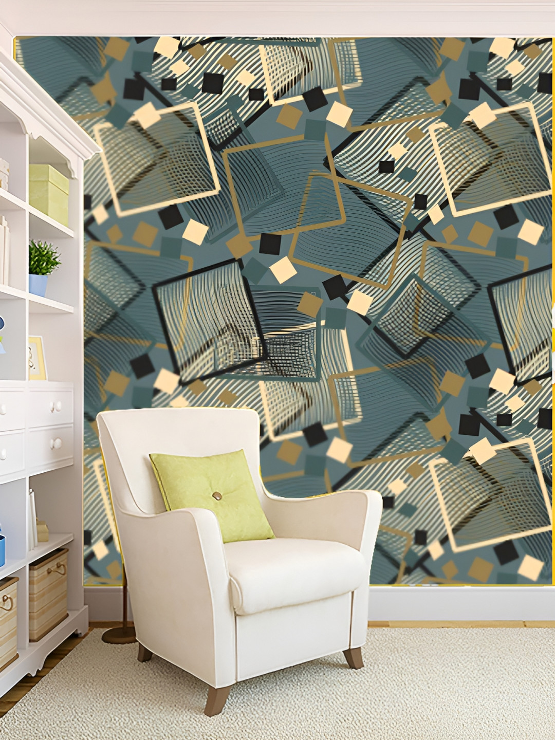 KSHIRSA Green Abstract Printed Self Adhesive 3D Wall Sticker