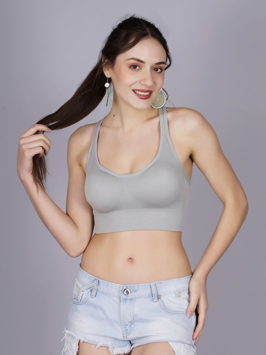 Fabme Full Coverage Removable Padding Nylon Workout Bra- All Day Comfort