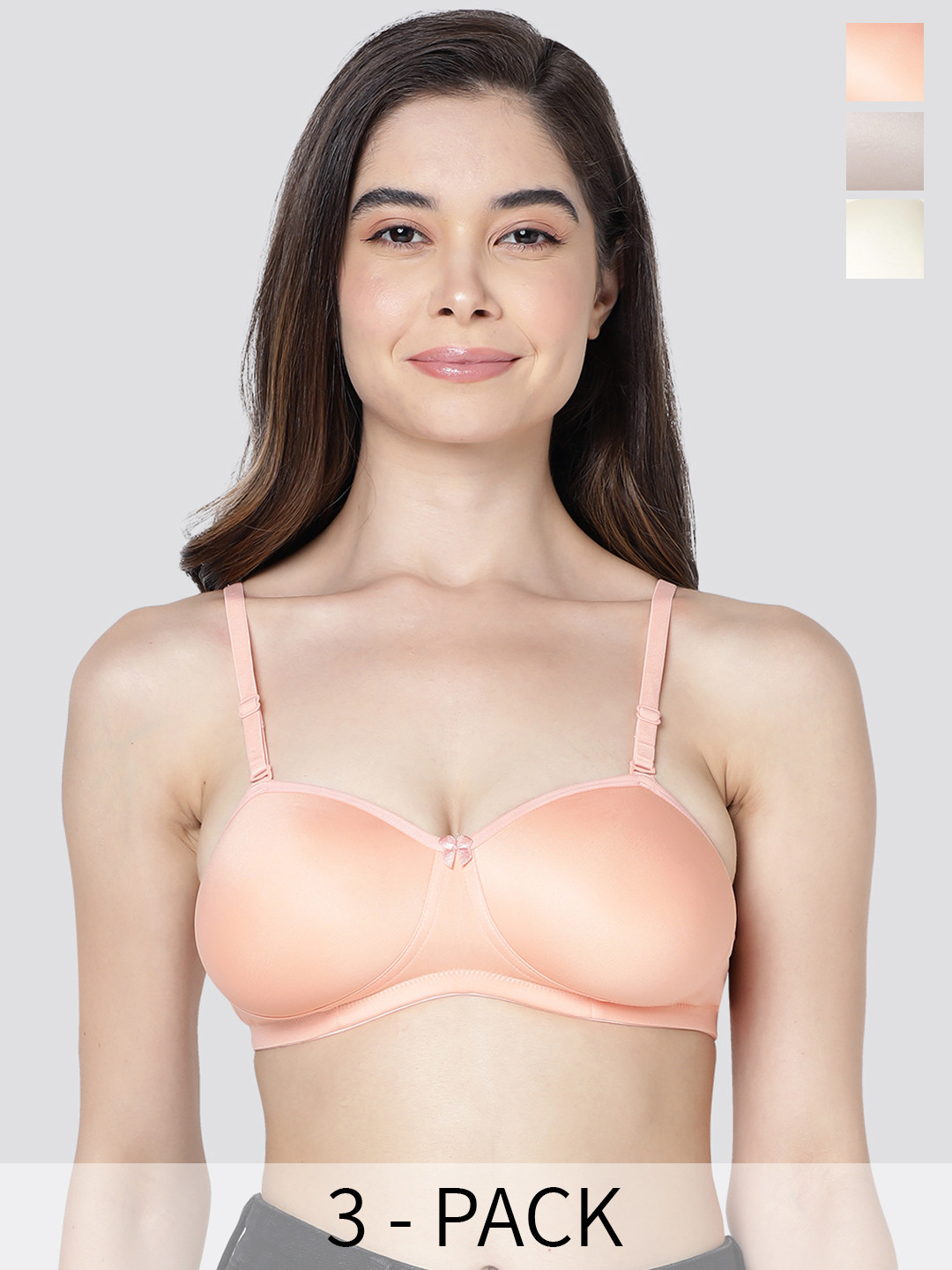Kalyani Leslie Pack of 3 Lightly Padded Balconette Bra GRY-SKN-PCH