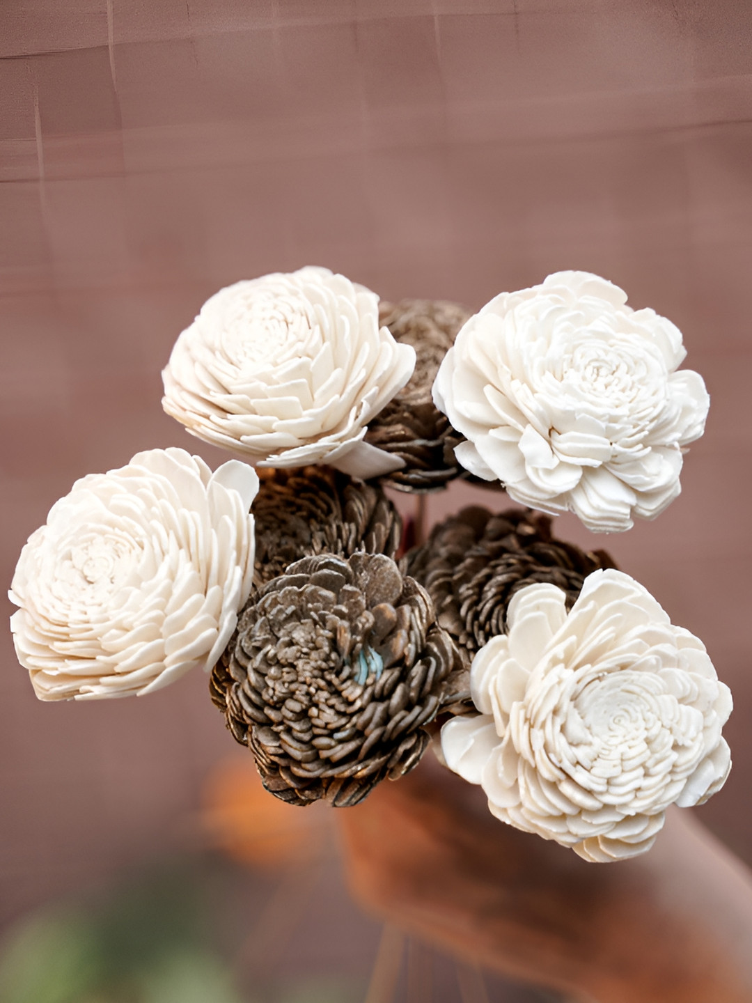 Artecasa Set of 8 Dried Golden & White Sola Flower