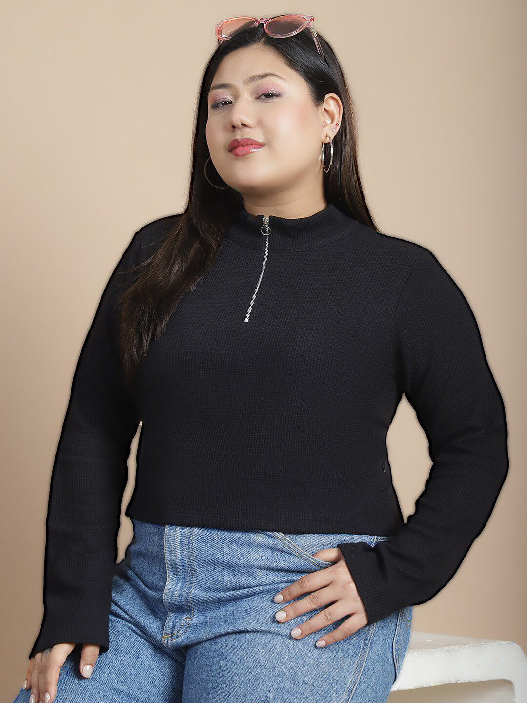 Rigo Plus Size High Neck Cotton Crop Top