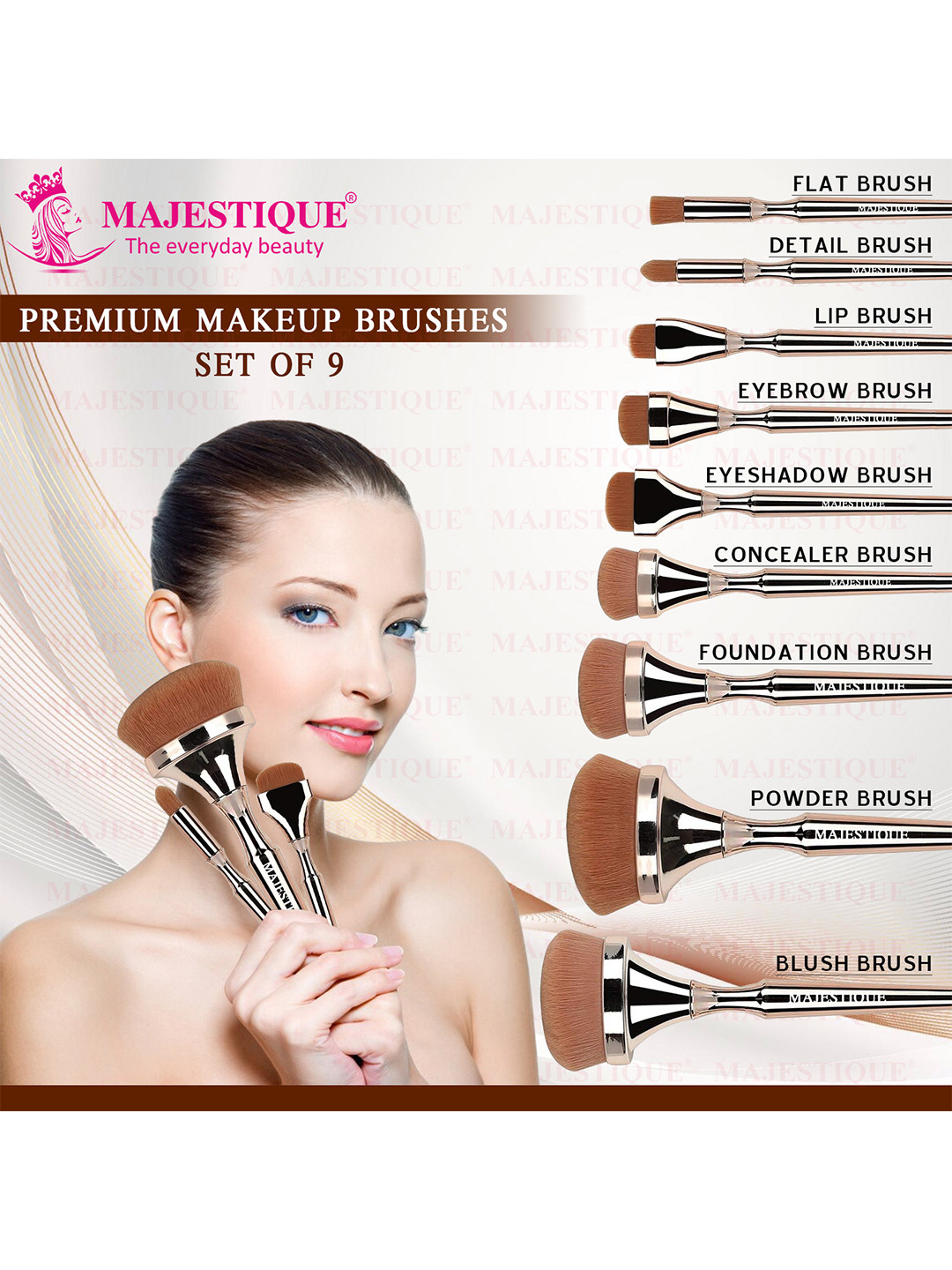 MAJESTIQUE Set of 9 Luminous HD Makeup Brush - Brown