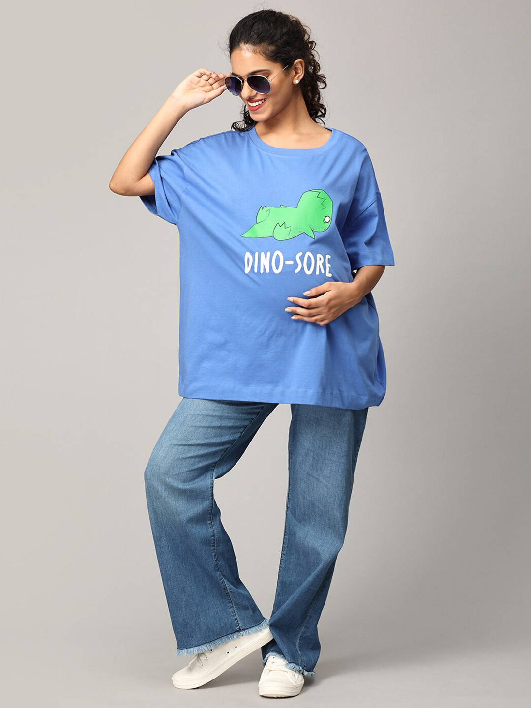 The Mom Store Graphic Printed Pure Cotton Oversized Maternity T-shirt