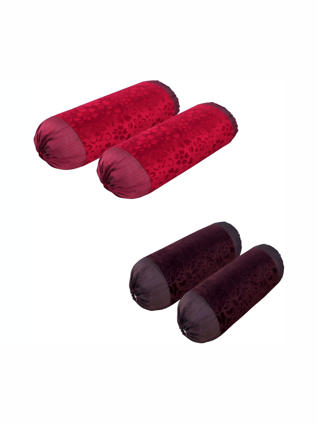 ZESTURE Red Floral Velvet Durable 4 Pcs Textured Rectangle Cushion Covers - 31.5 x 15.7 In