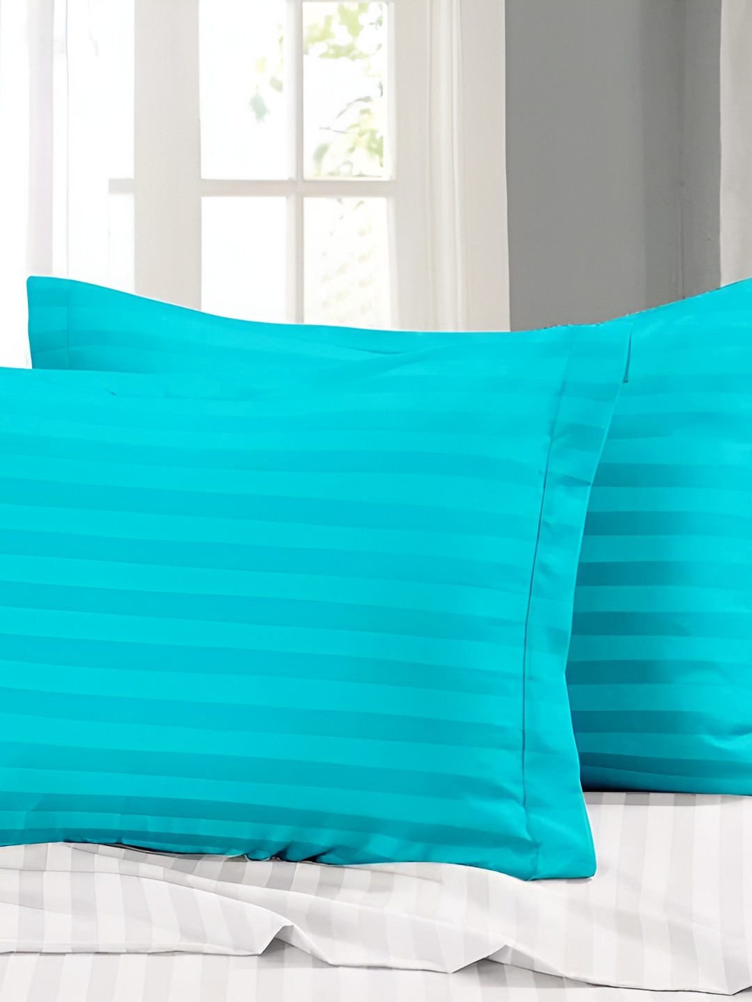ZESTURE Blue Striped Polyester Washable 2 Piece Textured Rectangle Cushion Covers -18x27In