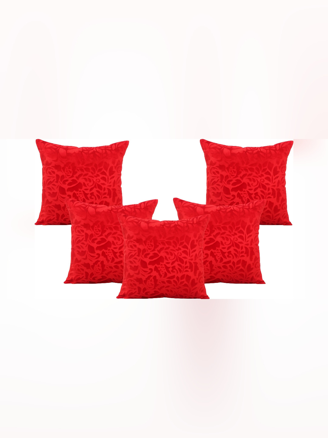ZESTURE Red Self Design Velvet Washable 5 Square Cushion Covers -15.7x15.7In