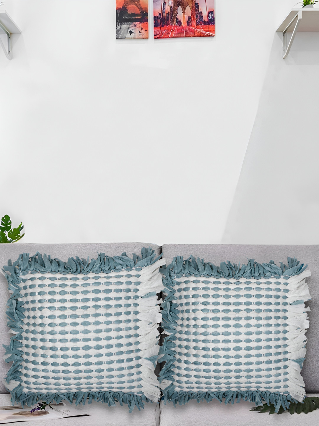 ZESTURE Grey & White Abstract Textured Square Cushion Covers