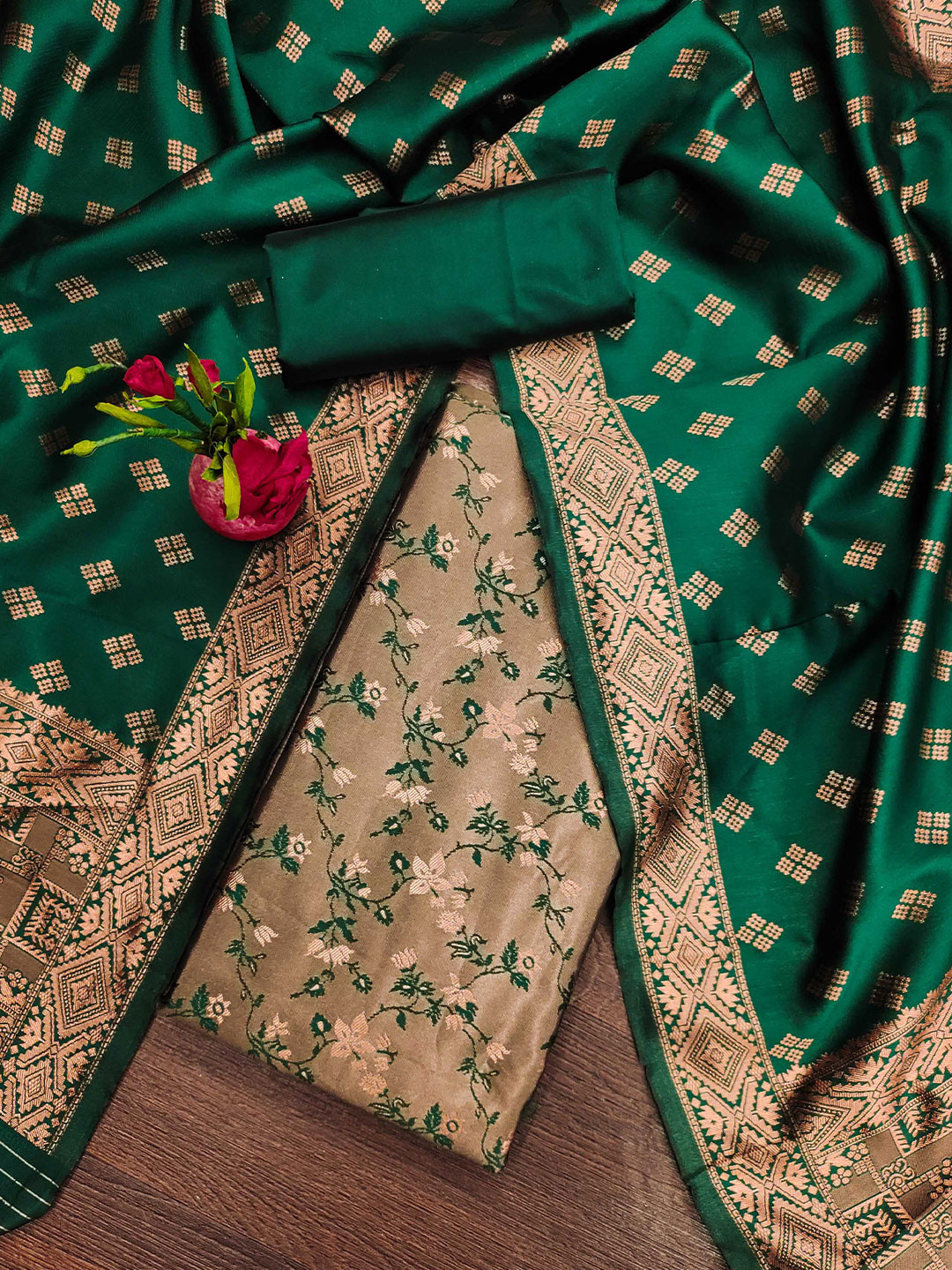 SHADOW & SAINING Jacquard Silk Unstitched Dress Material
