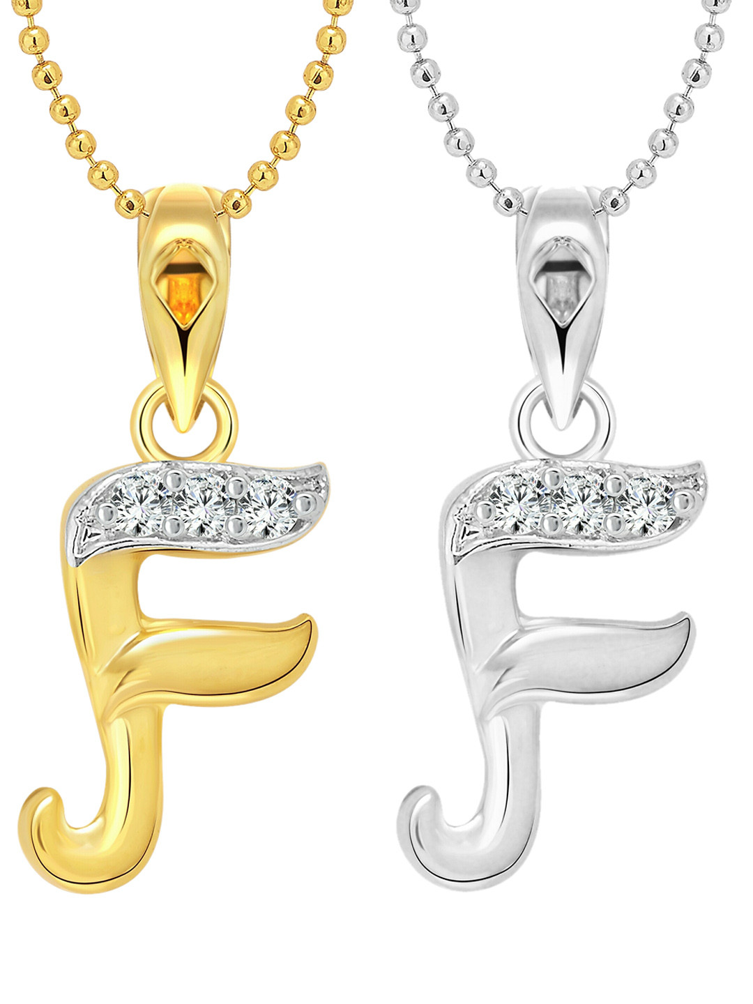 Vighnaharta Set of 2 Gold-Plated & Silver-Plated F Shaped Pendants with Chains