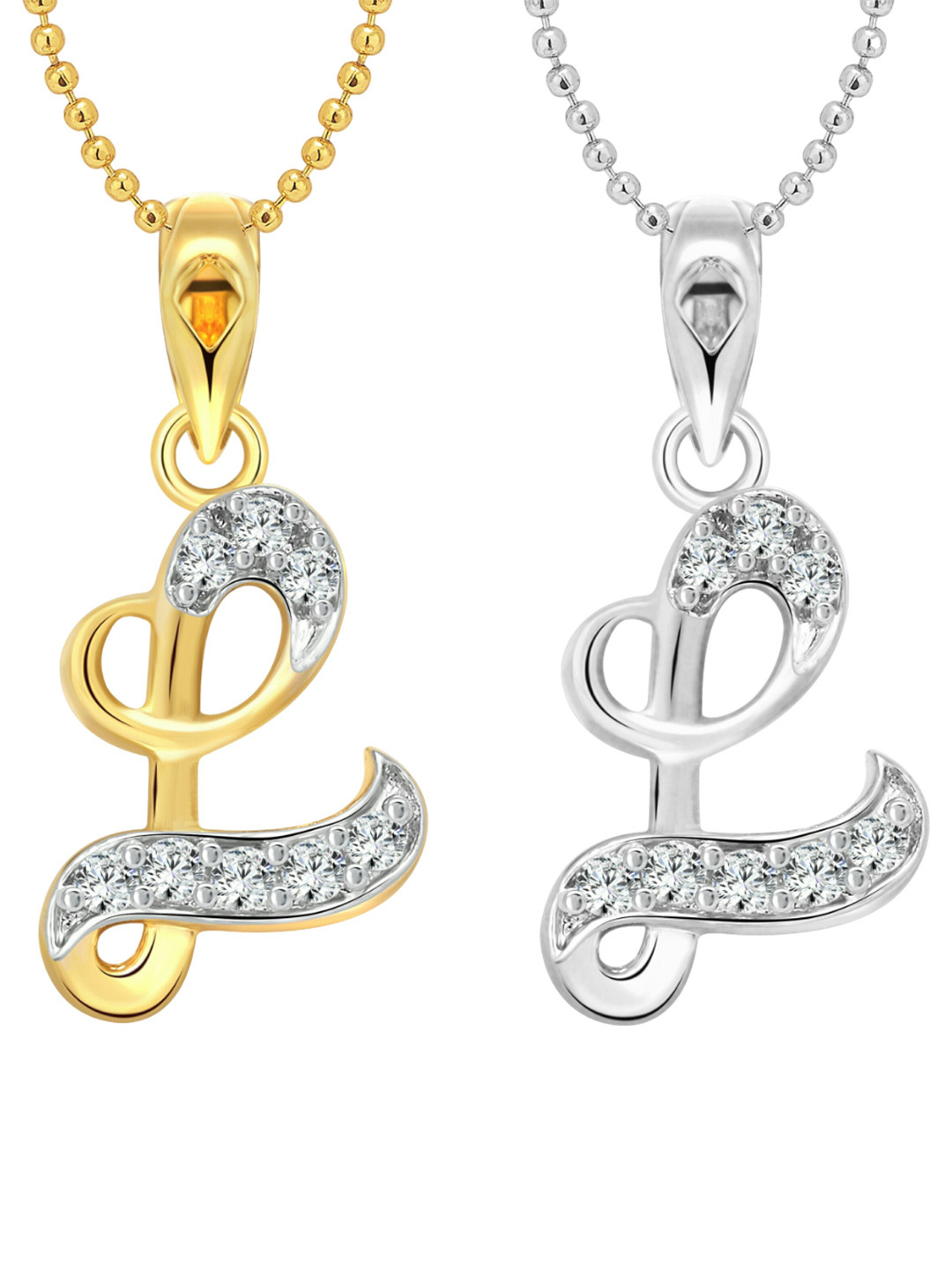 Vighnaharta Set of 2 Gold-Plated & Silver-Plated P Shaped Pendants with Chains