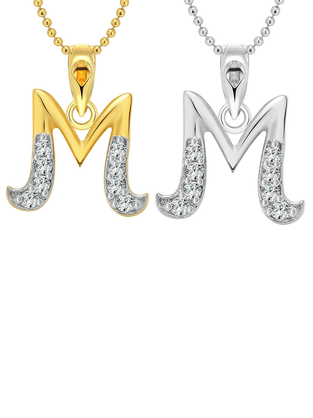 Vighnaharta Set Of 2 CZ-Stone Studded Contemporary Pendants With Chains