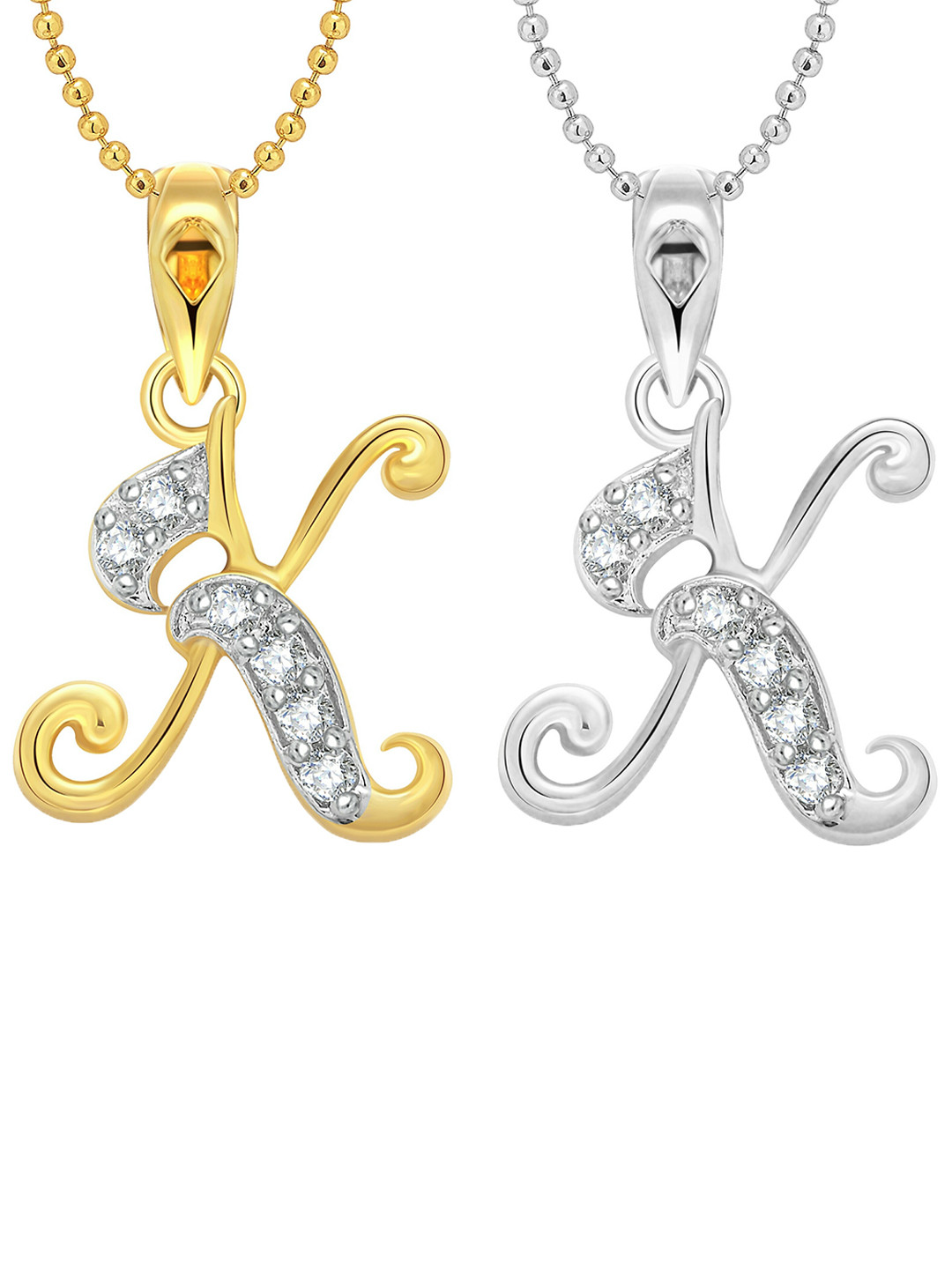 Vighnaharta Set of 2 Gold-Plated & Silver-Plated K-Shaped Pendants with Chains