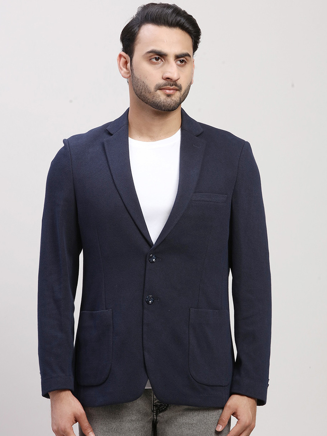 ColorPlus Self Design Notched Lapel Single-Breasted Formal Blazer