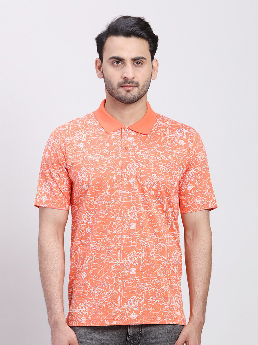 ColorPlus Floral Printed Polo Collar Short Sleeves Cotton T-shirt