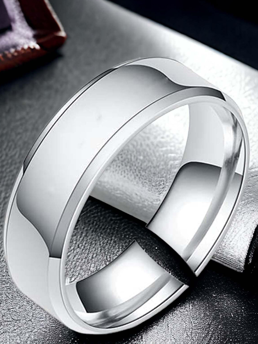 Okos Men Stainless Steel Rhodium-Plated Band Finger Ring