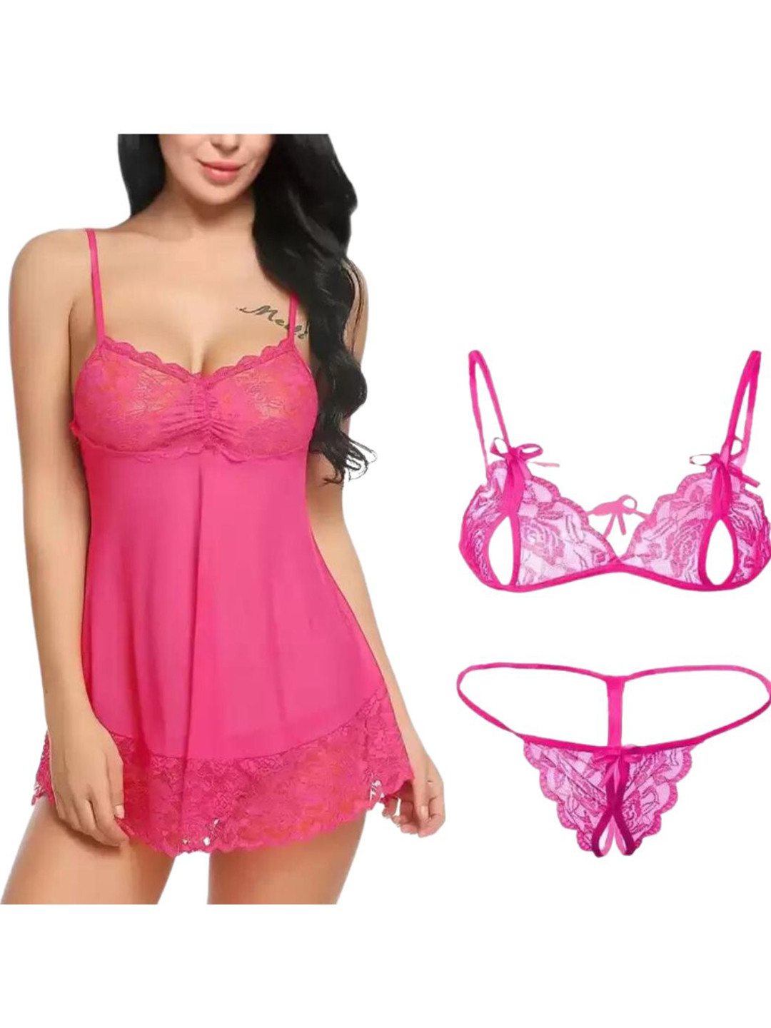 SGC SWEDEN Shoulder Strap Net Baby Doll & Brief