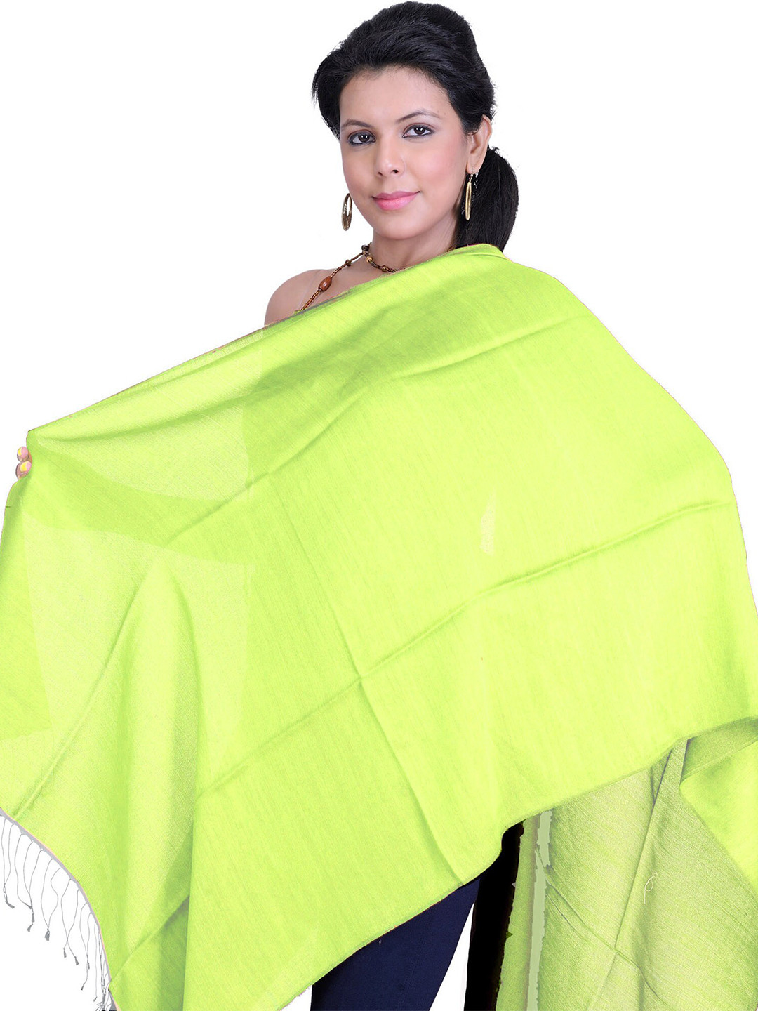 Exotic India Sunny Lime Plain Reversible Water-Pashmina Stole