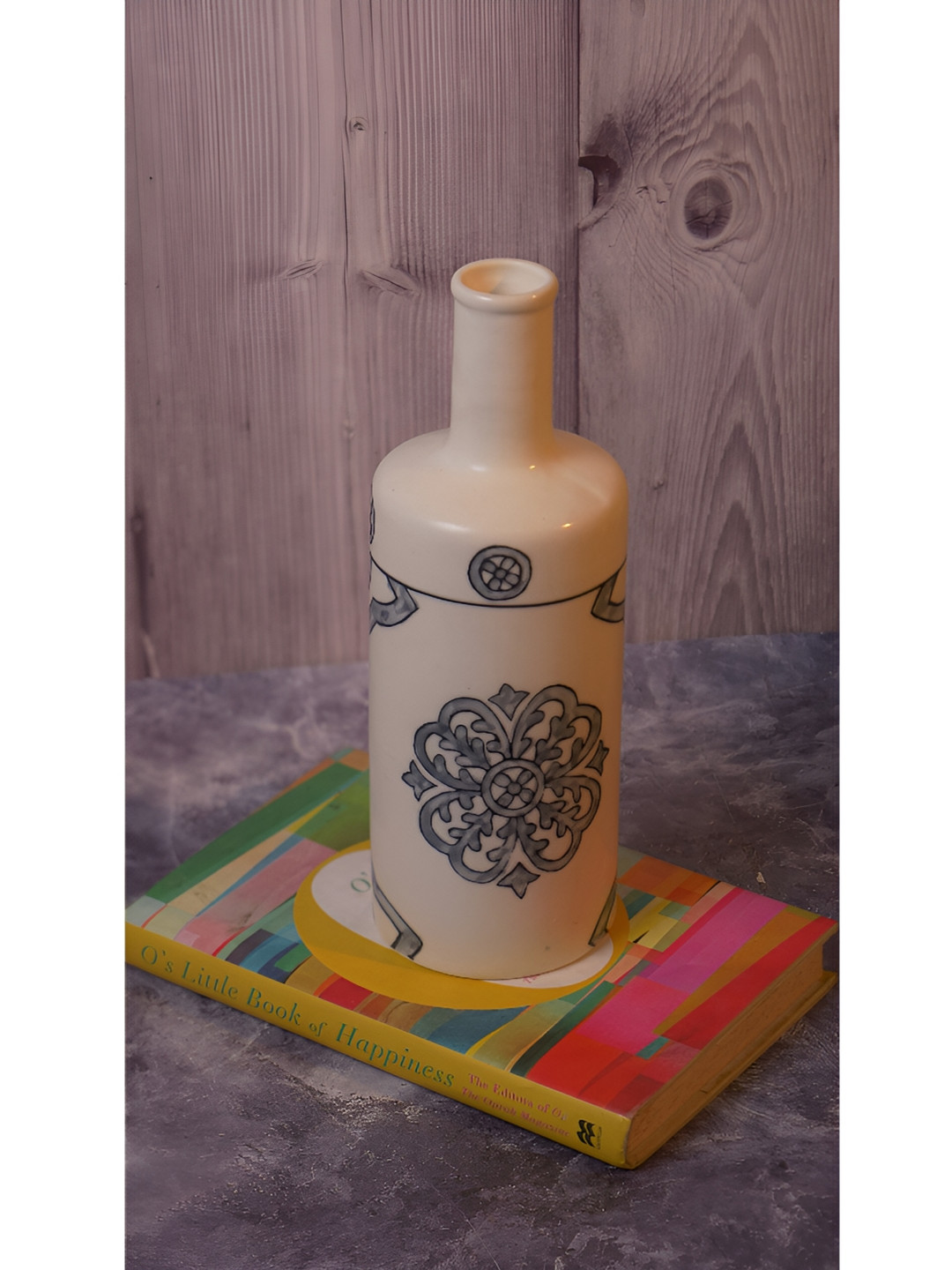 Two Moustaches White & Black Printed Ceramic Flower Vase