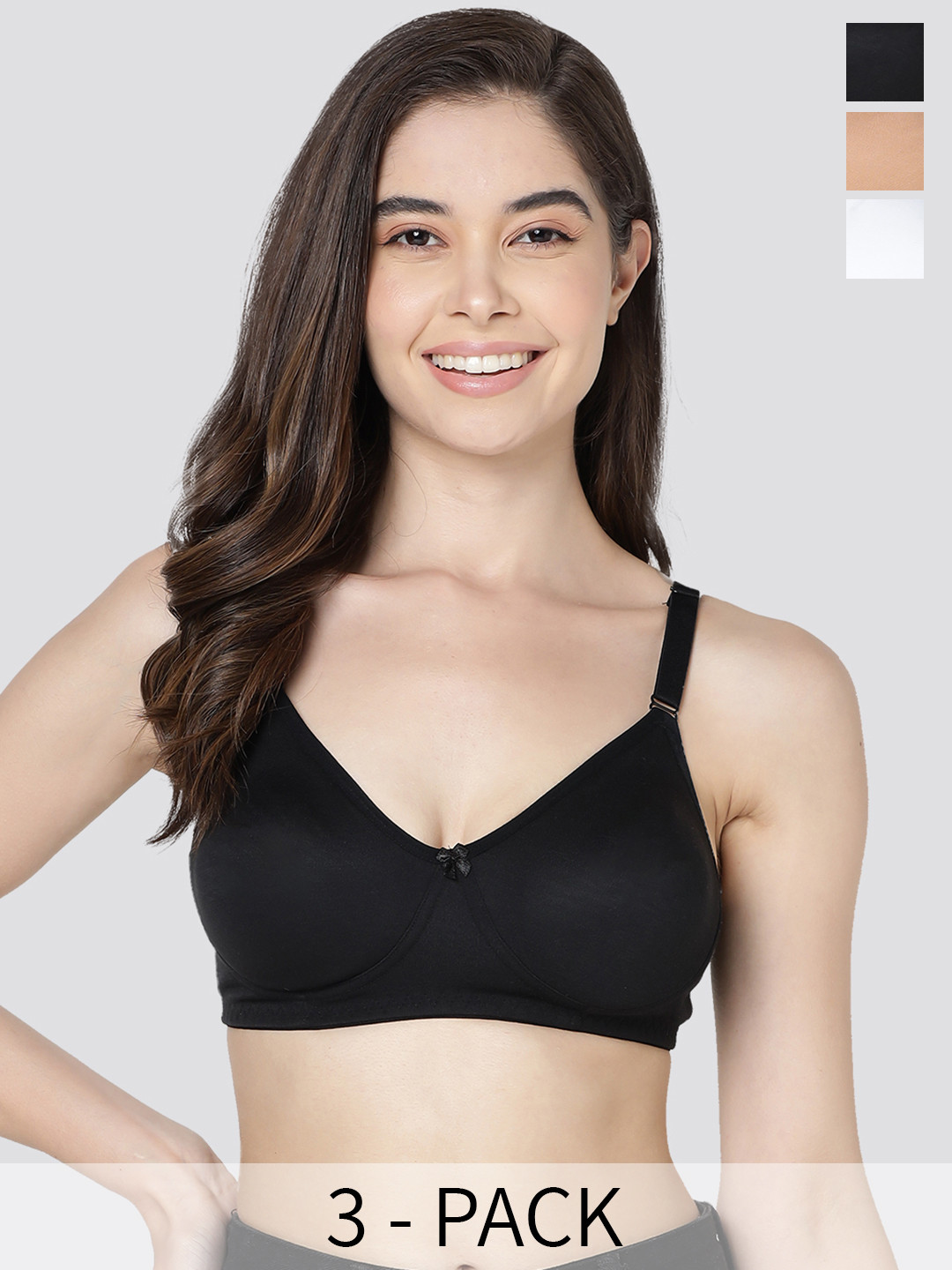 Kalyani Evlyn Pack of 3 Double Layered Cups Seamless Bra BLK-CML-WHT