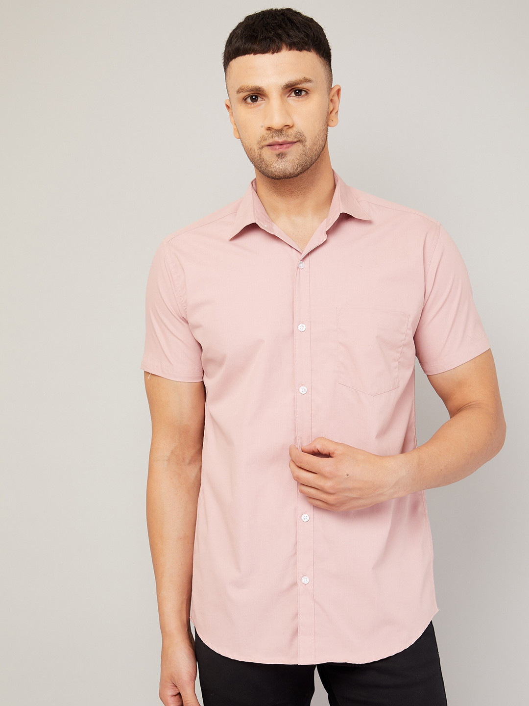 LOUIS MONARCH Comfort Spread Collar Short Sleeves Slim Fit Cotton Shirt