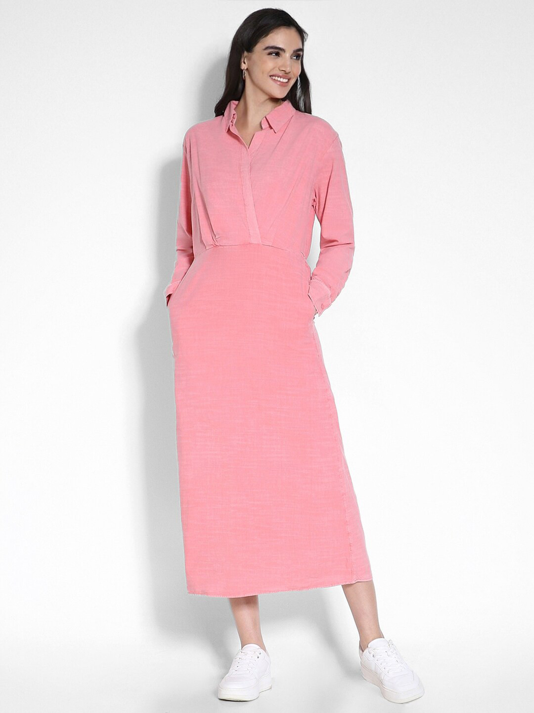 AMERICAN EAGLE OUTFITTERS Shirt Collar Cuffed Sleeves Shirt Midi Dress