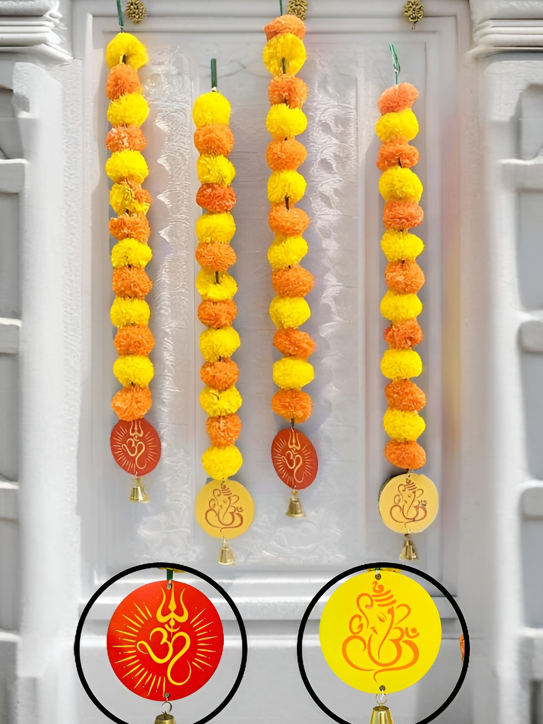 Akaar Yellow & Orange-Coloured 4-Pcs Om & Ganesha Hanging Garlands