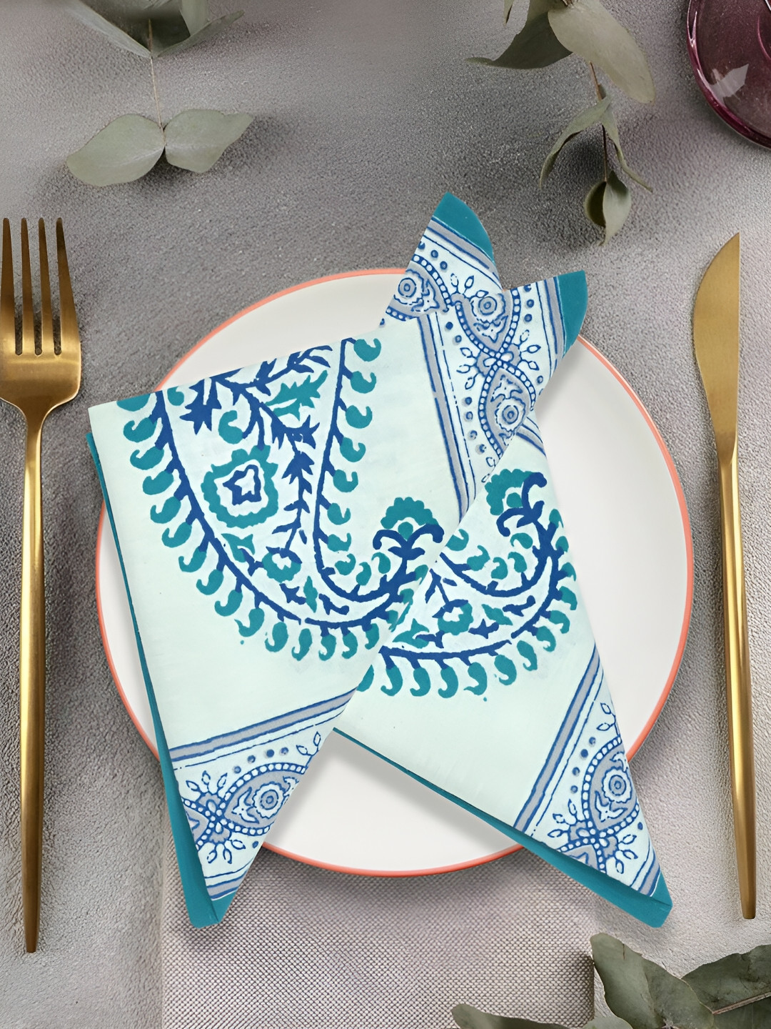 BLOCKS OF INDIA Blue 6 Pieces Printed Pure Cotton Table Napkins