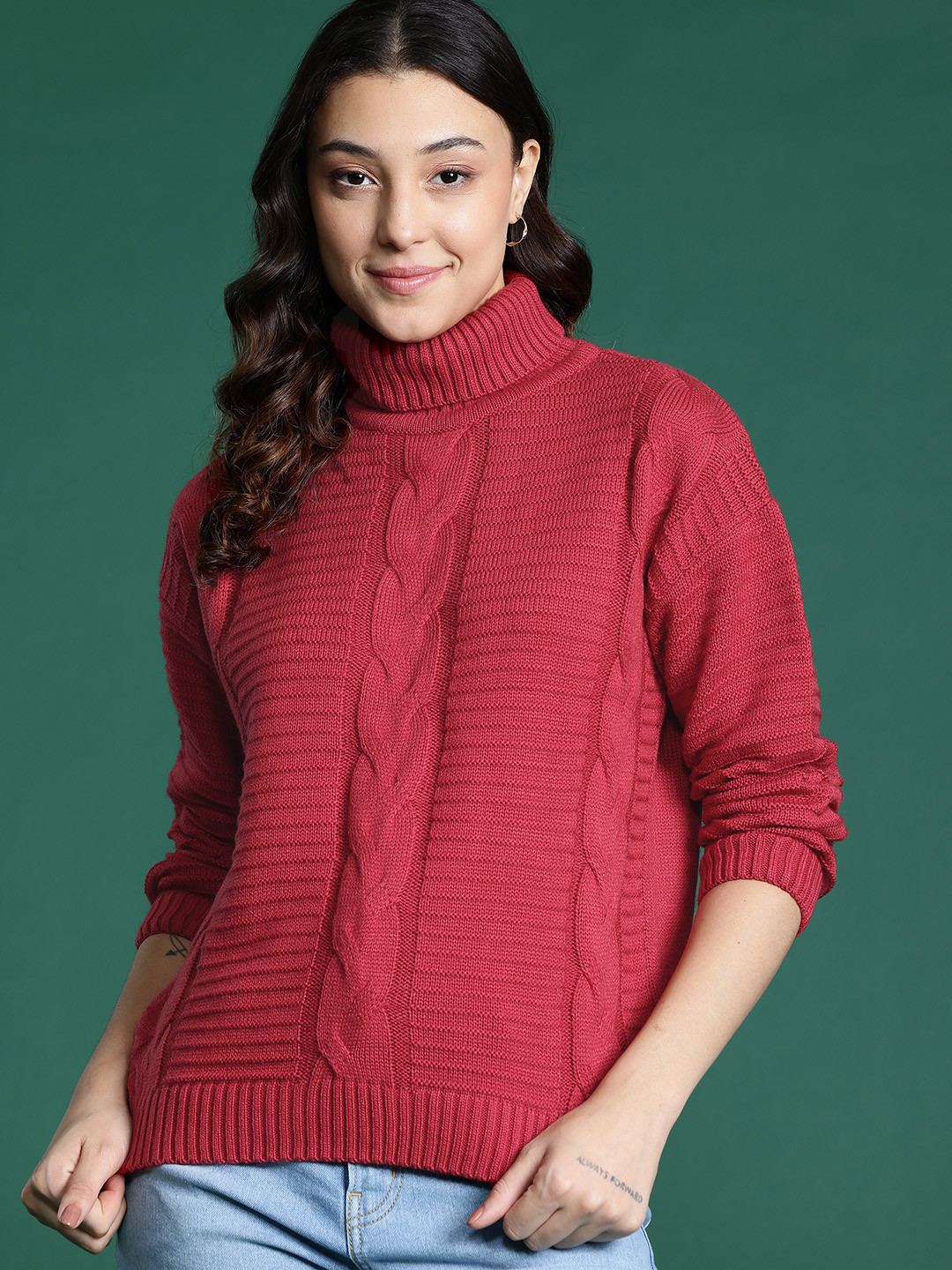 DressBerry Cable Knit Turtle Neck Pullover