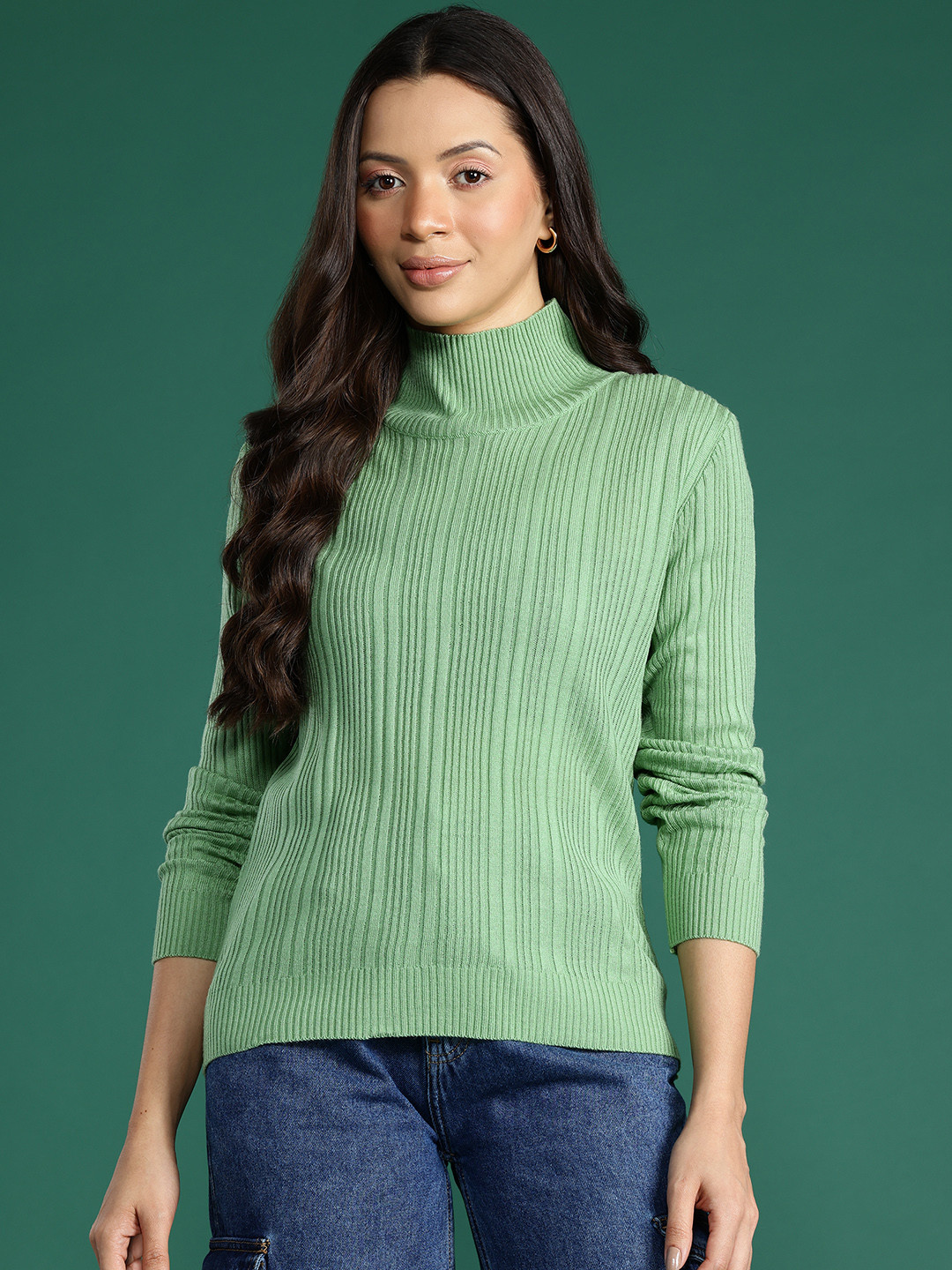 DressBerry Acrylic Turtle Neck Ribbed Pullover