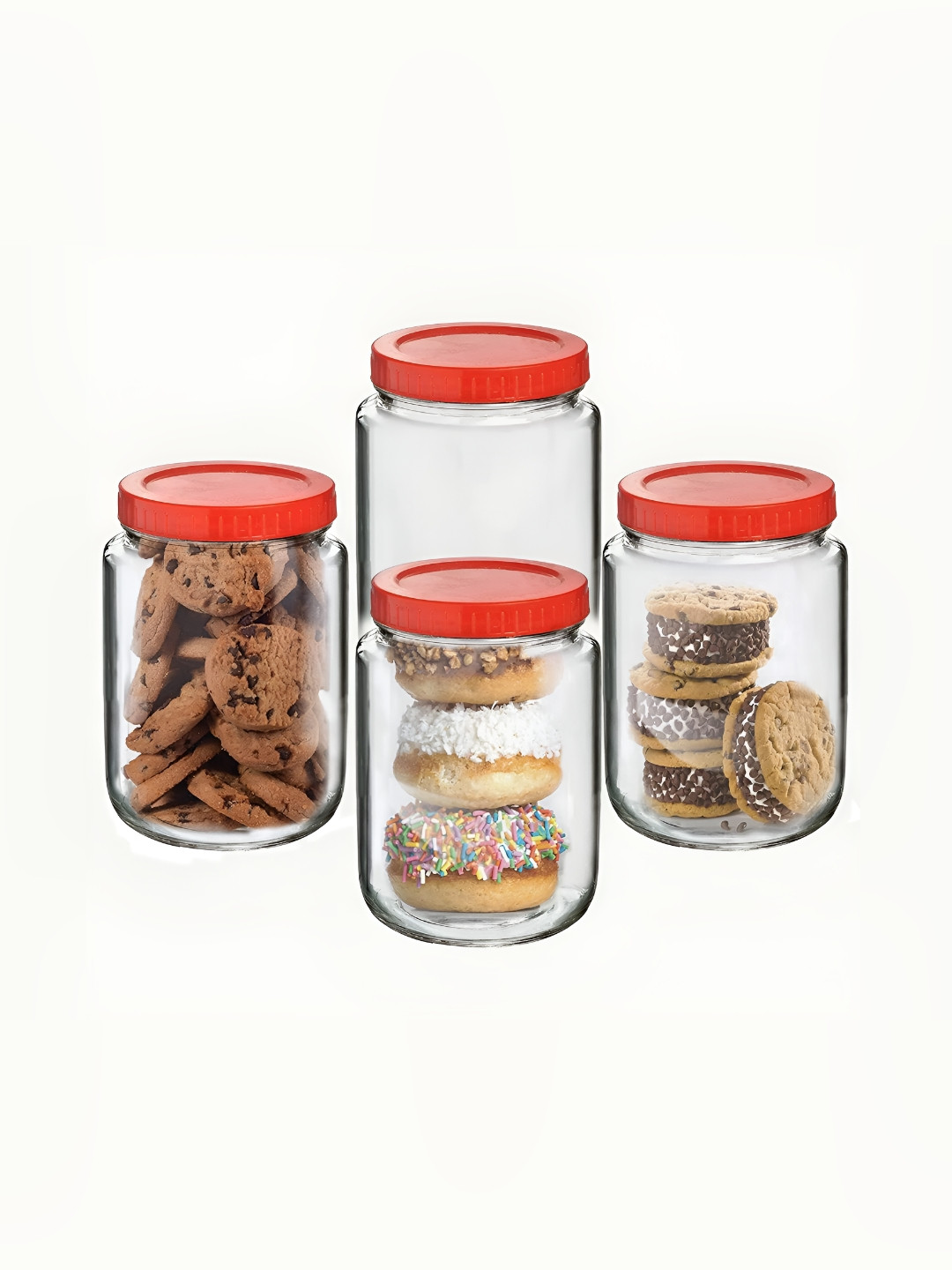 Tyche Enterprises Piramal Transparent Glass Dishwasher Safe 4 Piece Screw Top Canister-1L