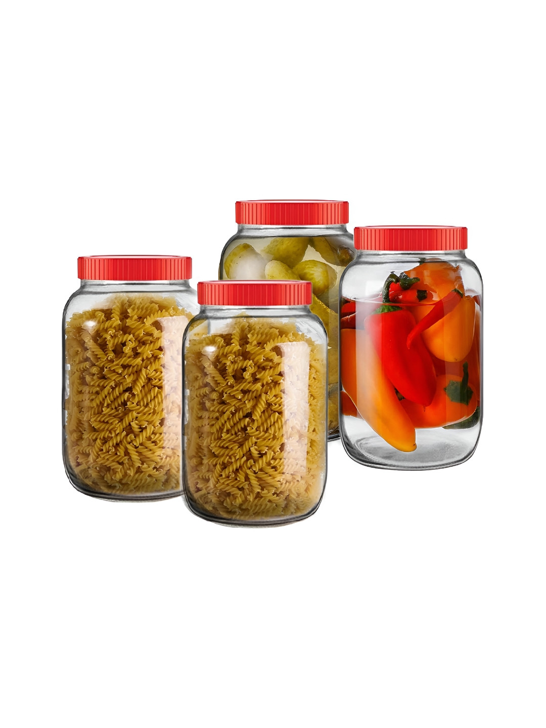 Tyche Enterprises Piramal Transparent Glass Dishwasher Safe 4 Piece Screw Top Canister-2L