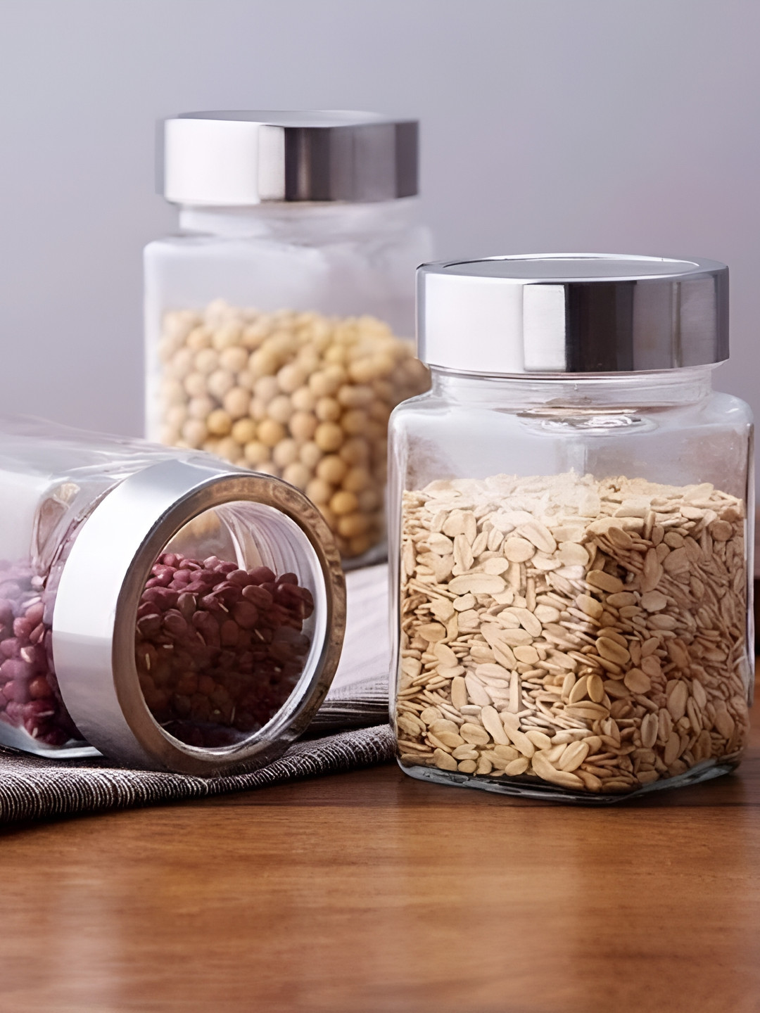 Tyche Enterprises Piramal Transparent Glass Easy To Clean 3 Piece Screw Top Canister-300ml