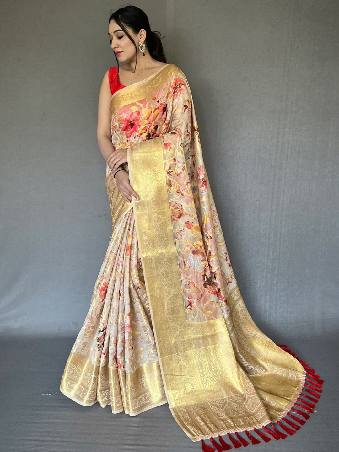 SGF11 Floral Zari Art Silk Pochampally Saree
