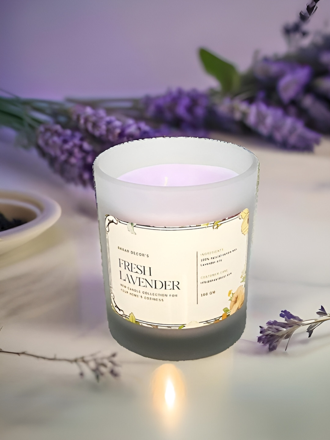 Akaar Scented 1 Wick Fresh Lavender Solid Geometric Regular Jar Candles