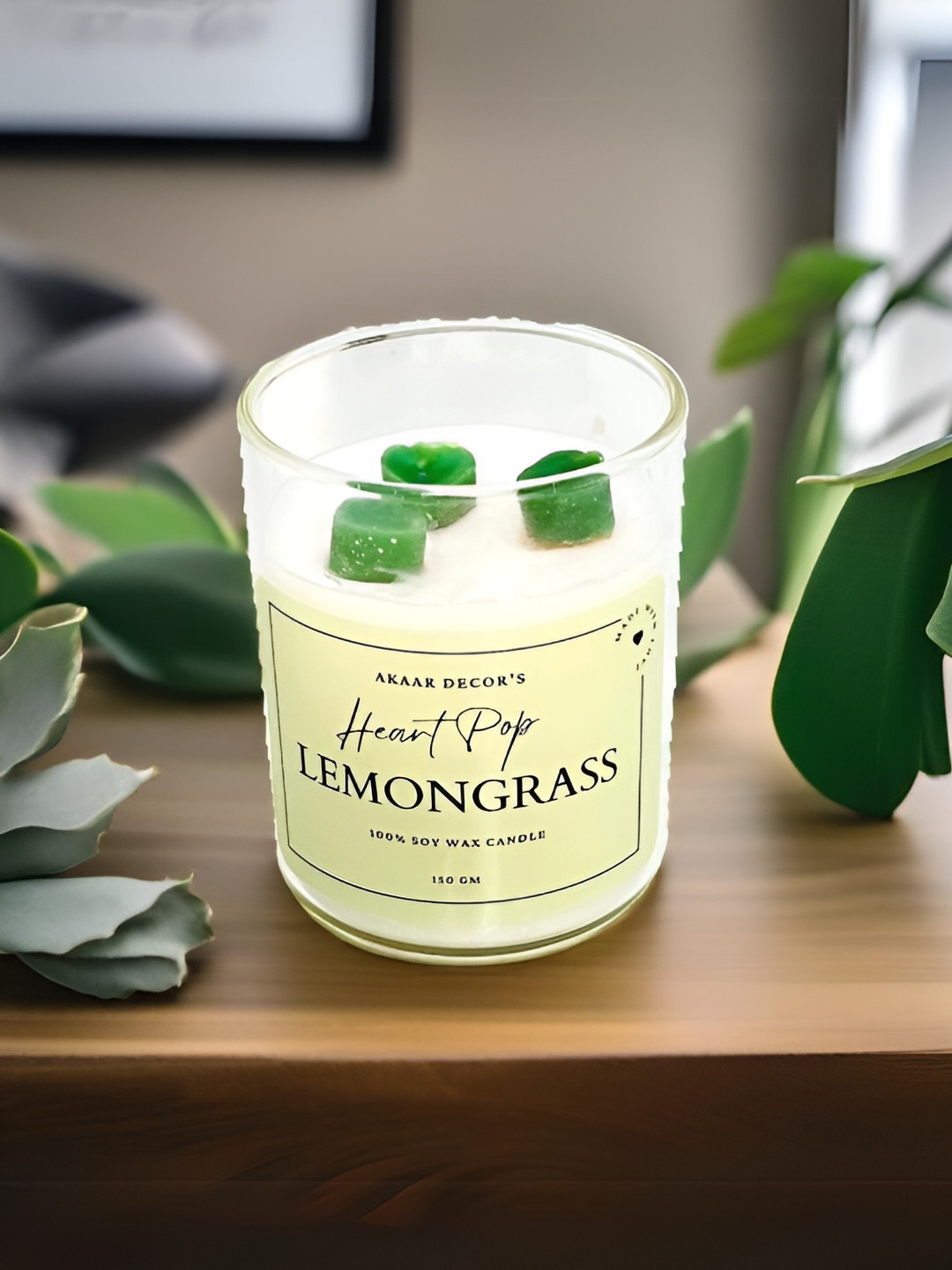 Akaar Heart Pop Scented 1 Wick Lemon Grass Solid Geometric Regular Jar Candles