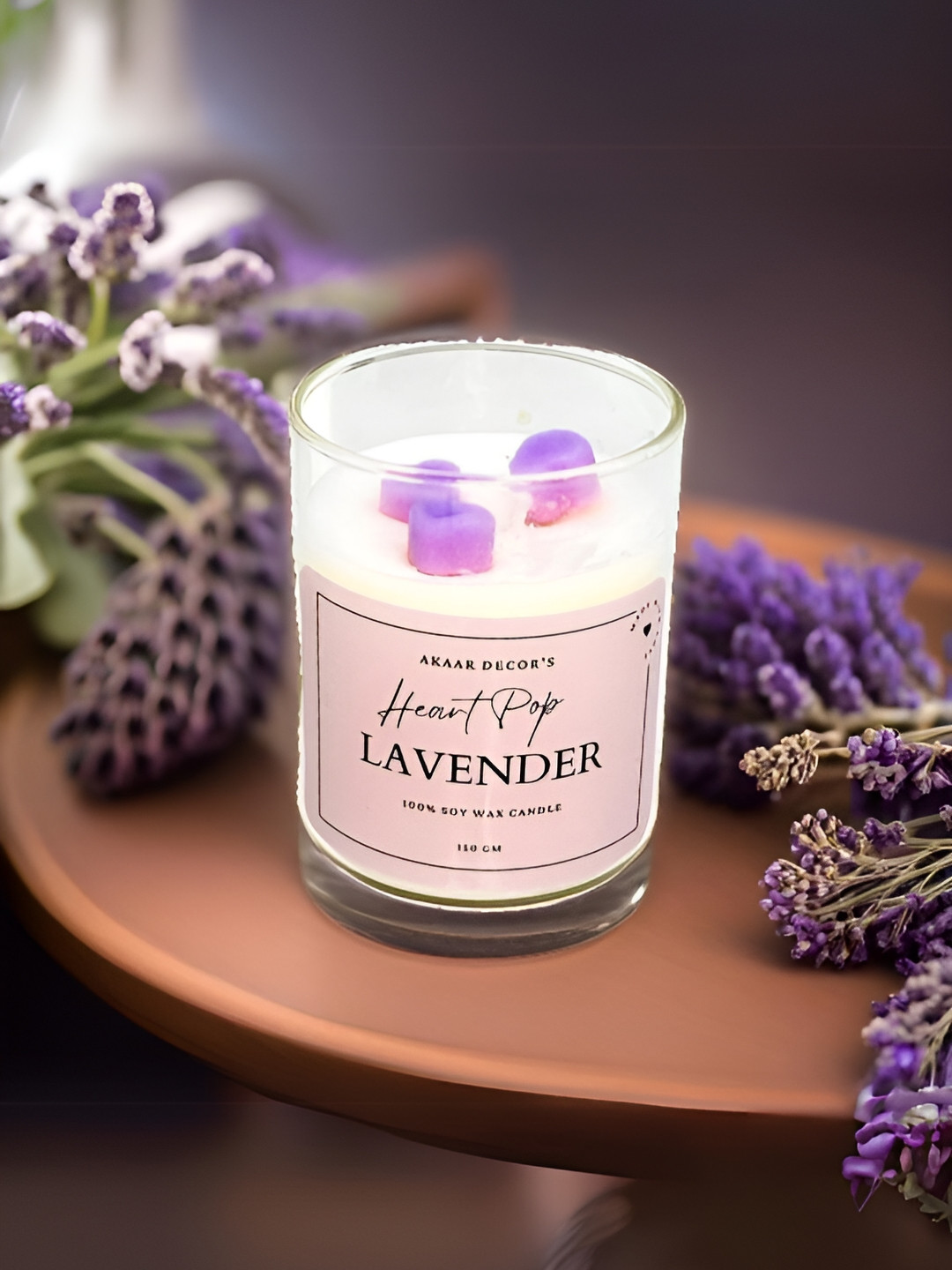 Akaar Heart Pop Scented 1 Wick Lavender Solid Geometric Regular Jar Candles