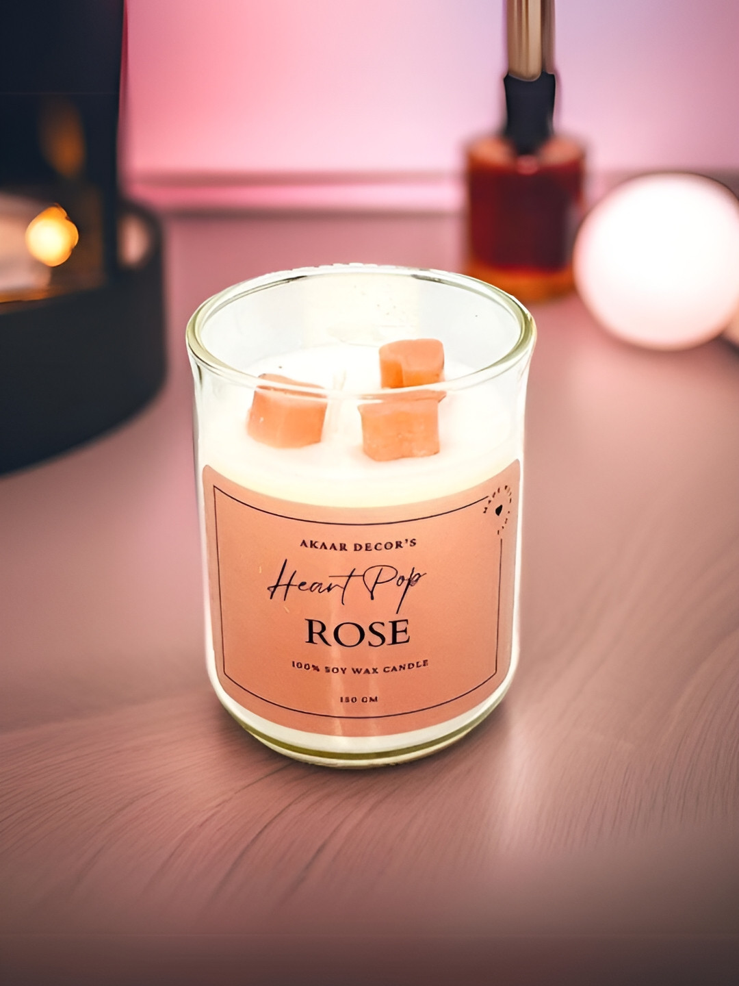 Akaar Heart Pop Scented 1 Wick Rose Solid Geometric Regular Jar Candles