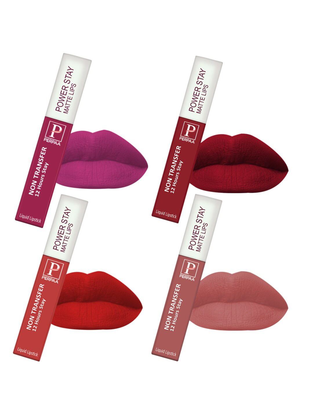 PERPAA Set Of 4 Power Stay  Long Lasting Liquid Matte Lipstick- 5ml Each-10-21-22-9