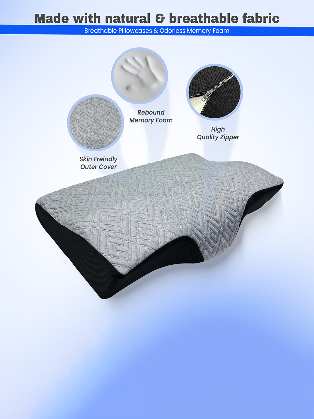 Sleepsia Black Solid Polyester Breathable Medium Memory Foam Therapedic Pillow-10.41 x 33.02 x 50.8 cm