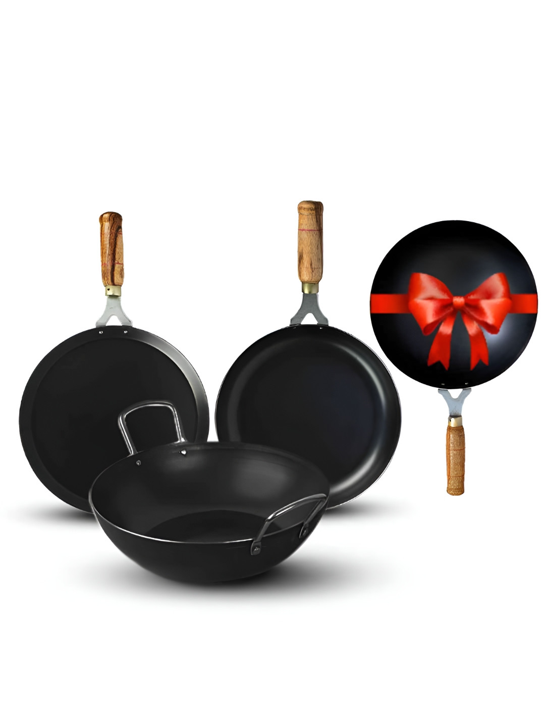 The Indus Valley Black 4Pcs Iron Dishwasher Safe Cookware Set