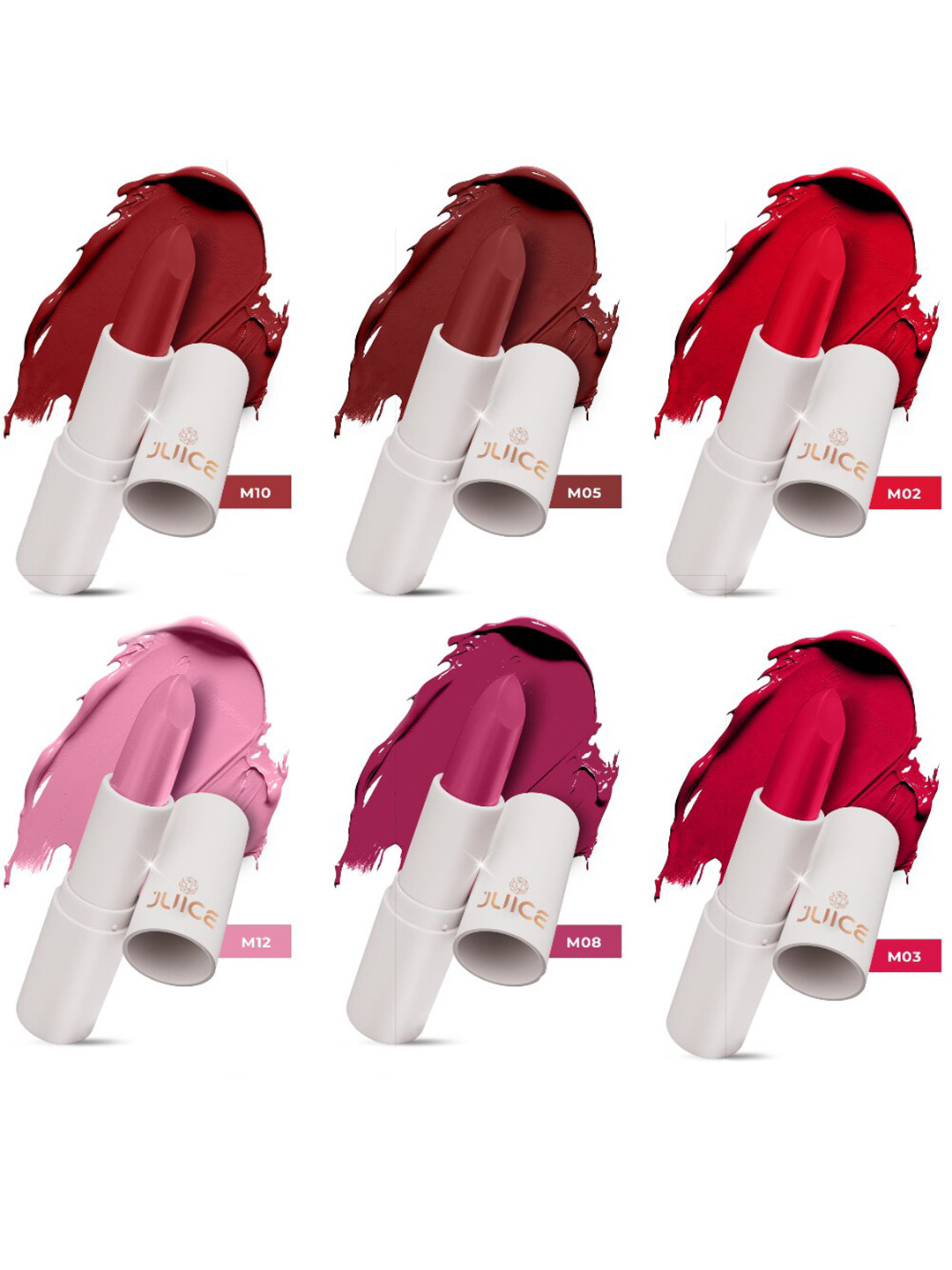 JUICE Kiss Sensation Set Of 6 Lipstick With Bio Retinol-4g Each-M02-M03-M05-M08-M10-M12