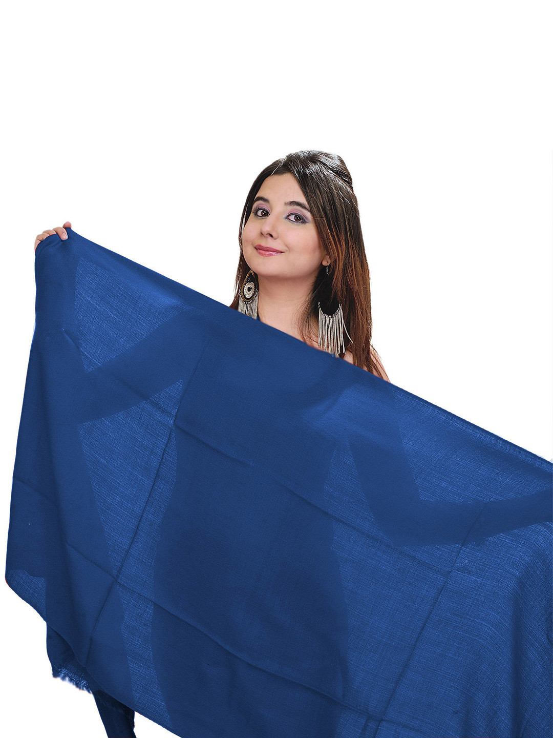 Exotic India Nautical Blue Pure Cashmere Wool Plain Stole