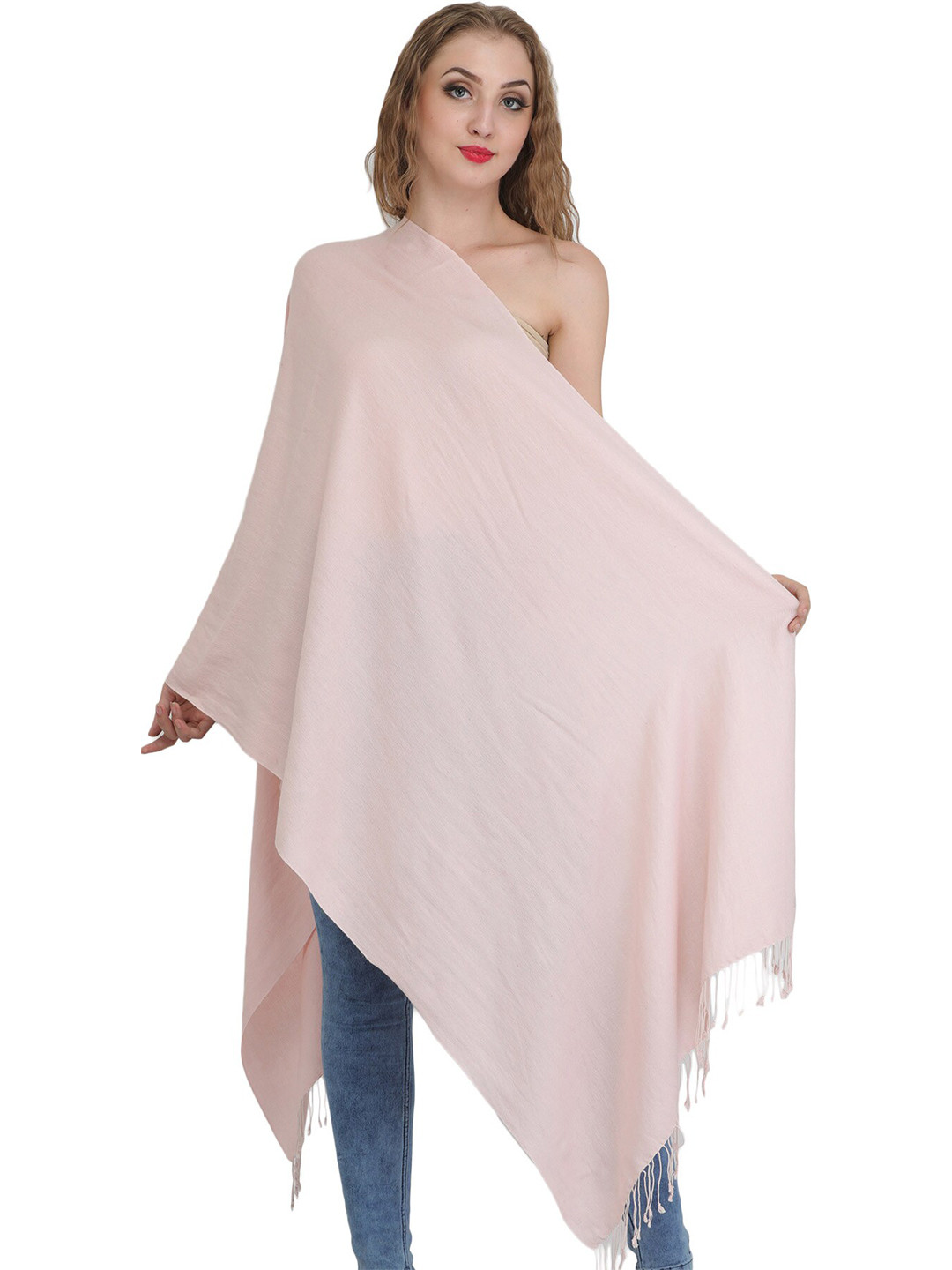 Exotic India Crystal Pink Plain Cashmere Silk Stole
