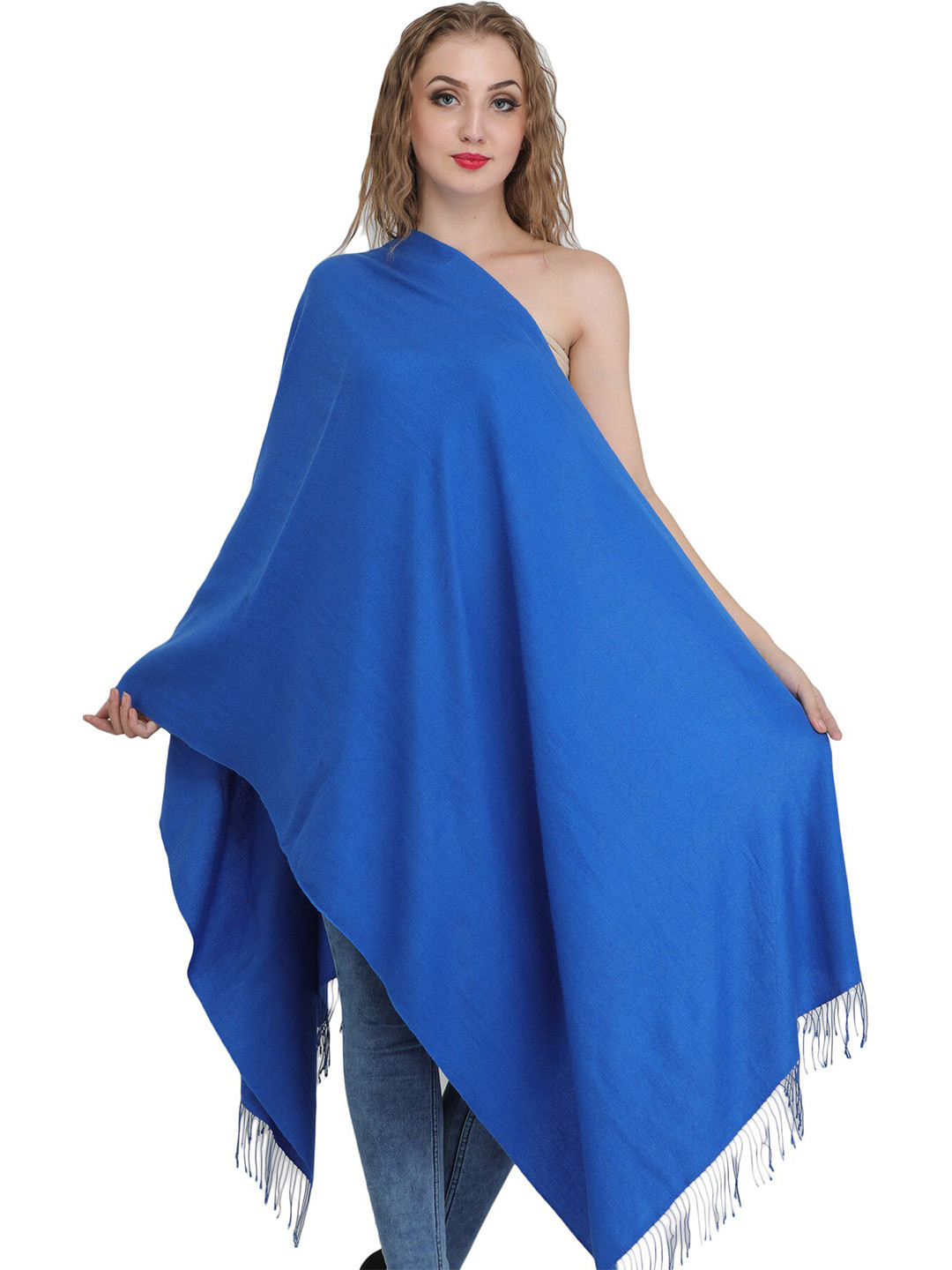 Exotic India Princess Blue Plain Cashmere Silk Stole