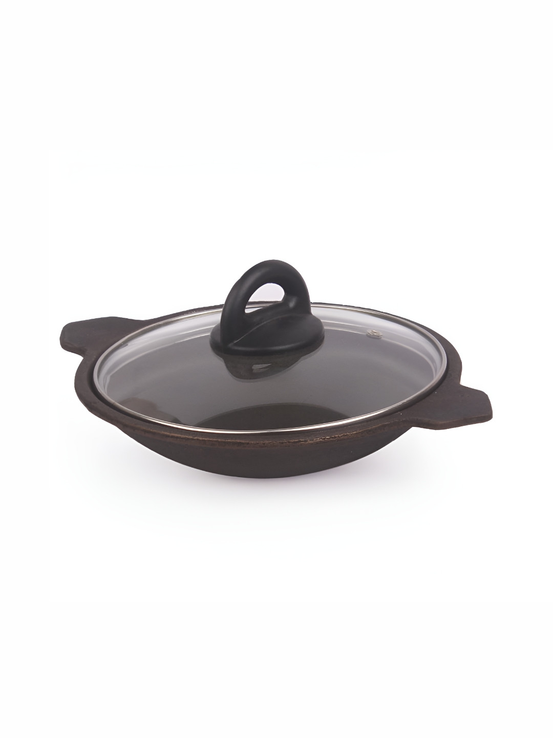 The Indus Valley Black Cast Iron Dishwasher Safe Appam Pan With Glass Lid