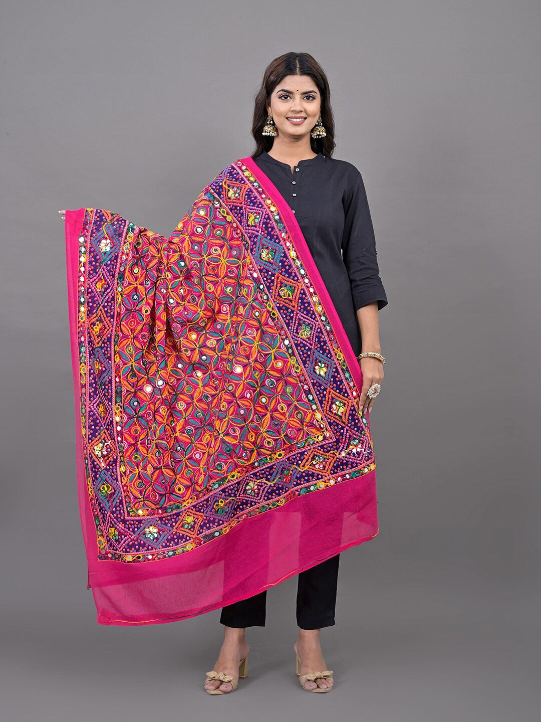 Apratim Ethnic Motifs Kutch Embroidered Mirror Work Dupatta